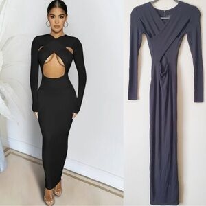 Naked Wardrobe Black Cut Out Tie Front Dress